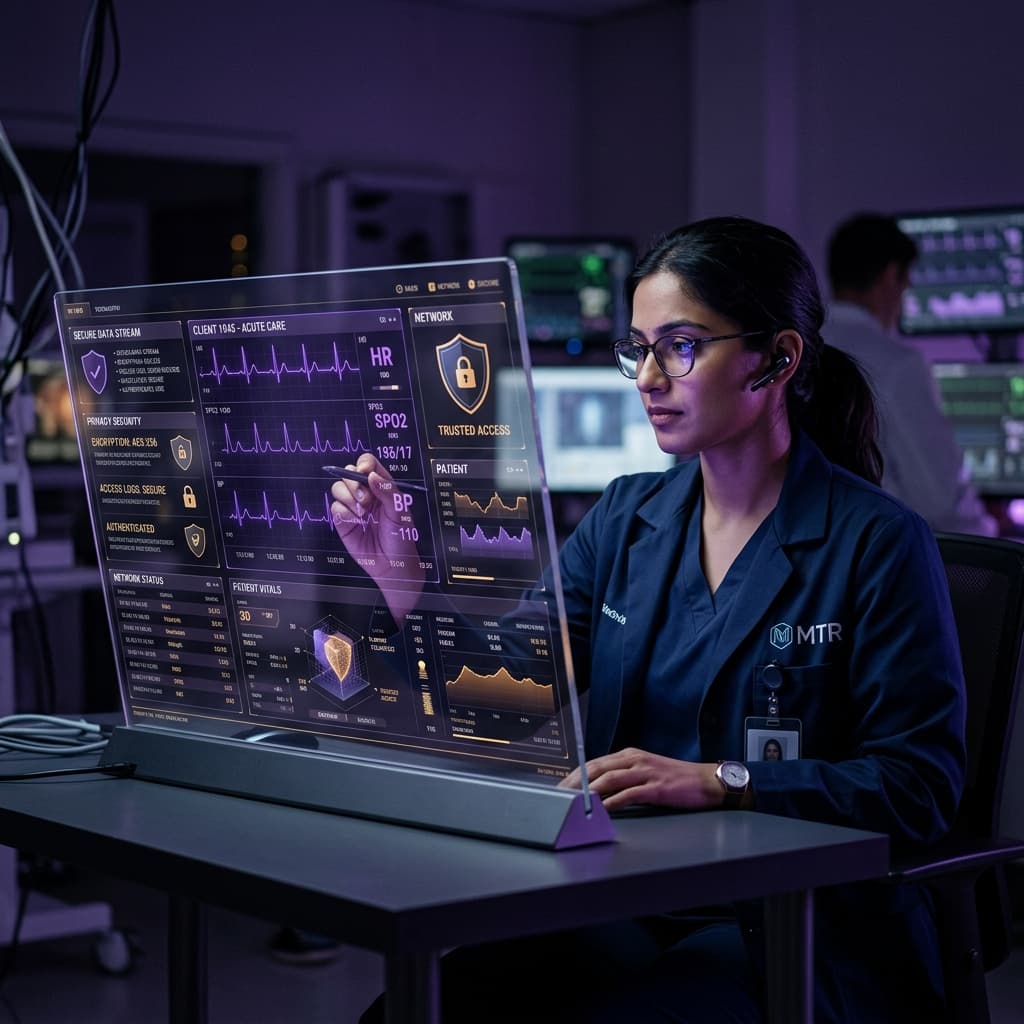 Secure healthcare technology researcher viewing clinical data